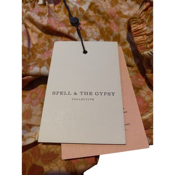 Spell & The Gypsy Dress Womens SM Anne Tunic Peach Yellow Floral Off Shoulder - Picture 10 of 11